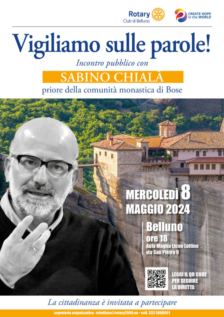 Sabino Chialà, priore della comunità monastica di Bose, a Belluno Mercoledì 8 maggio, ore 18 a Belluno nell'aula magna del Liceo Lollino